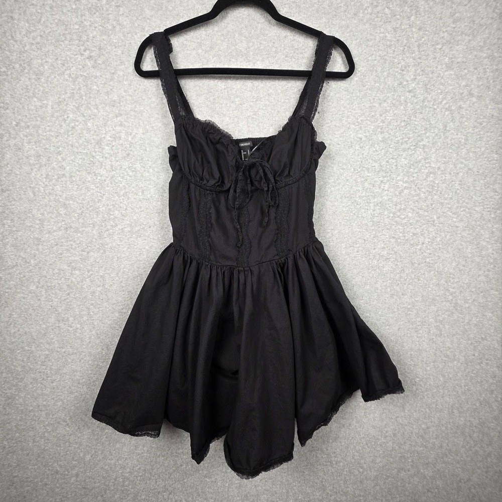Forever 21 Dress Womens L Black Corset Lace Sweetheart Fit Flare Mini Whimsigoth